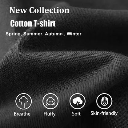 100% pure cotton men's classic black letter print fashionable casual loose sport round neck short sleeve T-shirt top