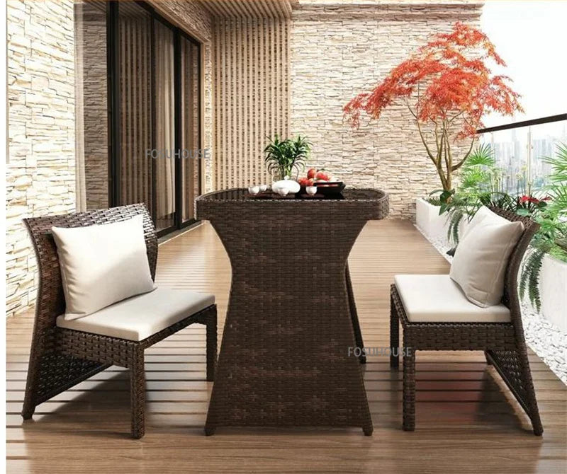 Outdoor Leisure Storage Rattan Tables and Chairs Outdoor Table and Chairs Rattan Chairs Three-piece Set Balcony Coffee Tables