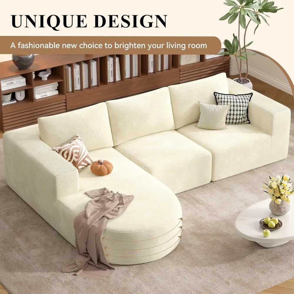 Modular Sectional Sofa with L-Shape Chaise,Cloud Sectional Modern Sleeper Couch with Deep Seat,Sponge Compression Sofas with Rev