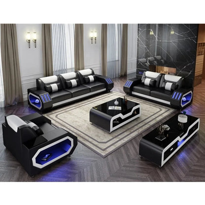 European Design Style LED Electric Sectional Sofa Set Top Microfiber Leather Home Furniture For Luxury Villa Living