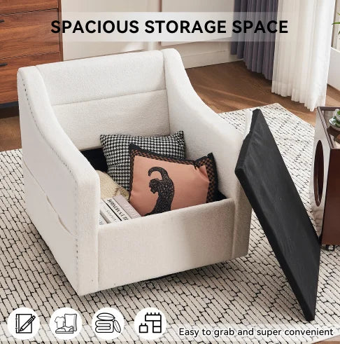 Teddy Fabric Swivel Accent Chair Single Sofa Chair with Upholstered One Back Pillow Armrest Rivets for Home Office Living Room