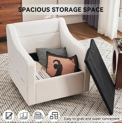 Teddy Fabric Swivel Accent Chair Single Sofa Chair with Upholstered One Back Pillow Armrest Rivets for Home Office Living Room