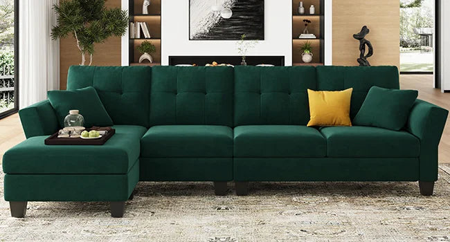 L Shaped Sofa 4 Seat Sofa with Chaise L-Shaped Couches Reversible Sectional Sofa (Dark Green, L Shaped Couch)