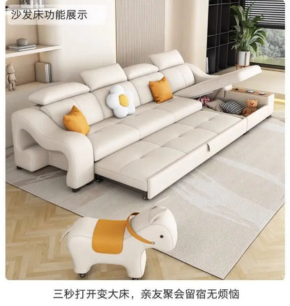 custom. [Official Genuine] Yisheng Scratch Leather Sofa Bed Dual-use Foldable Multifunctional Small Apartment Livin