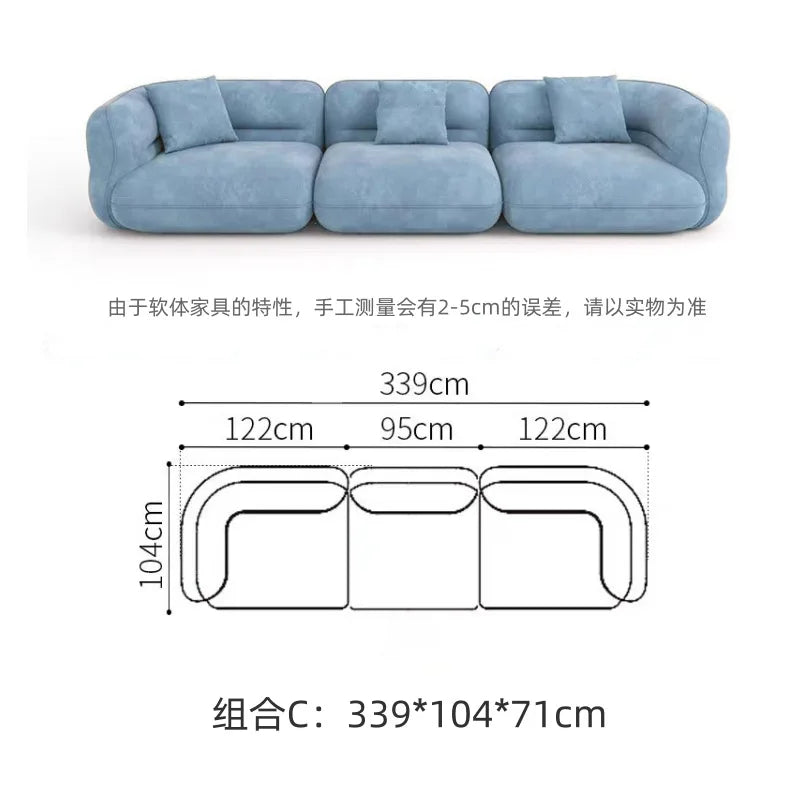 Cream style sofa, simple curved corner combination lamb wool sofa