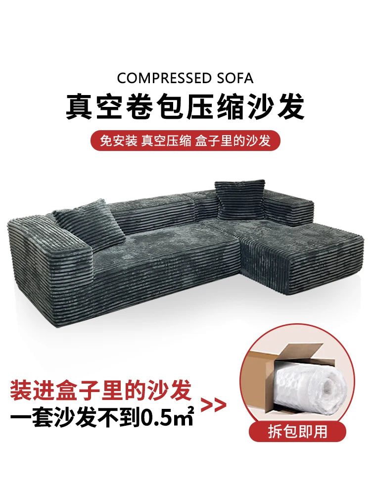 Vacuum Compression Sofa Corner Fabric Sofa Living Room Rabbit Plush Corduroy