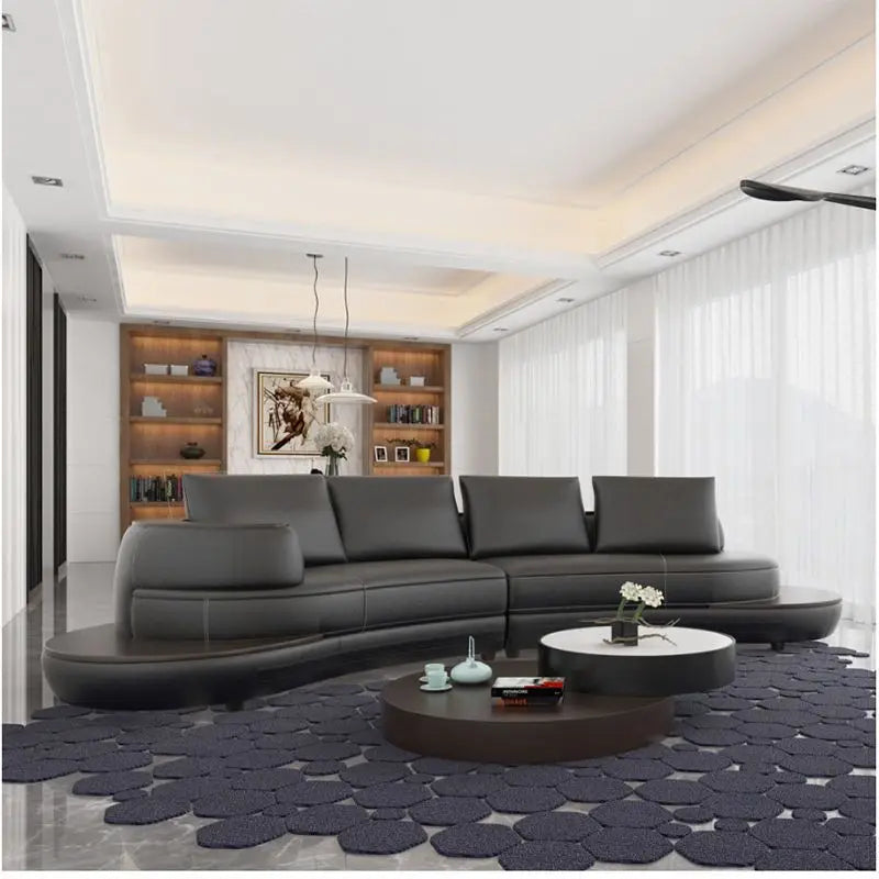 Combinaison de canapés en cuir courbés créatifs, style luxe léger, pour salon, appartement de petite et moyenne taille, moderne et simple