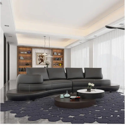 Combinaison de canapés en cuir courbés créatifs, style luxe léger, pour salon, appartement de petite et moyenne taille, moderne et simple