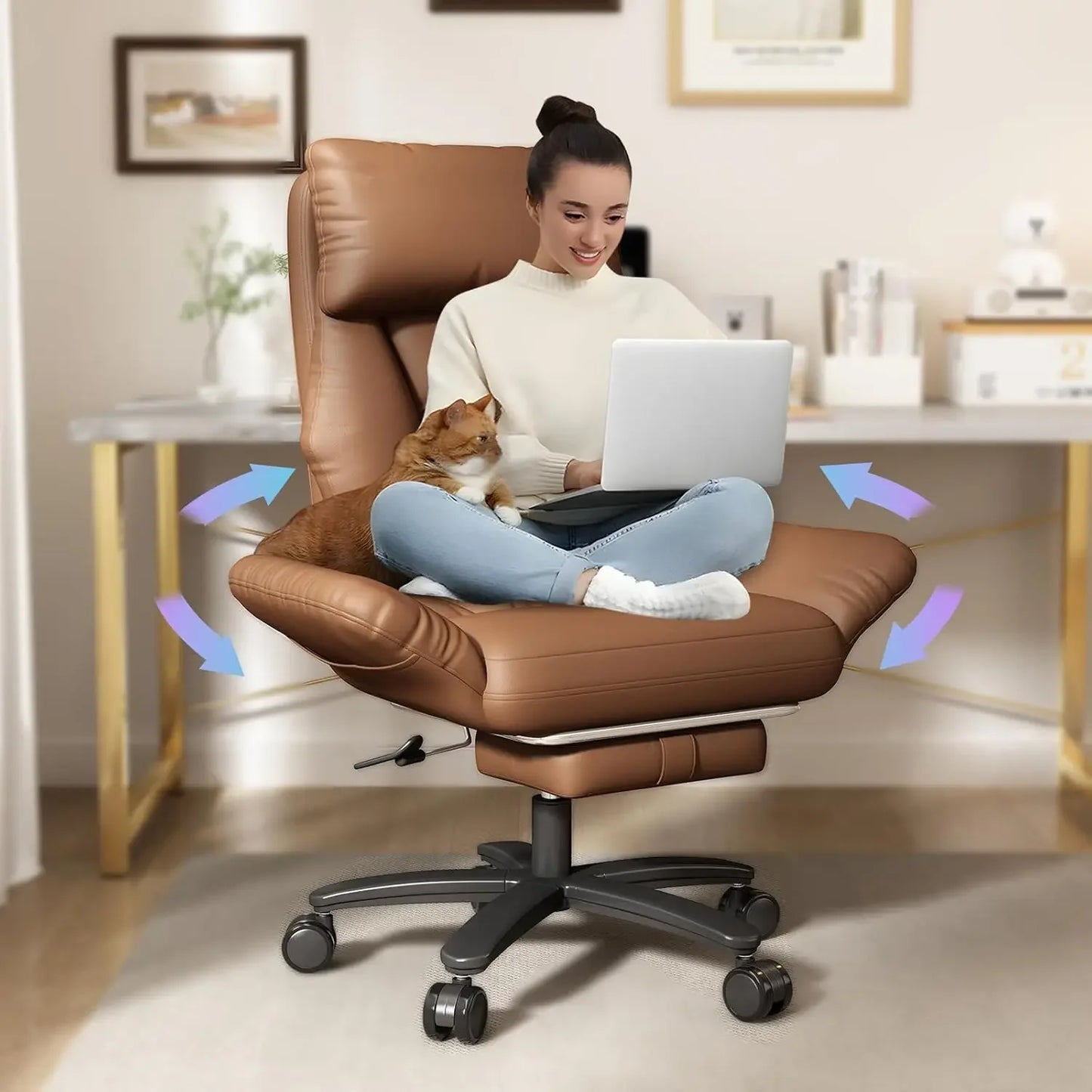 High Back Big And Tall Office Chair with Foot Rest Cross Legged Criss Cross Desk Chair Reversible with Arms for Comfortable