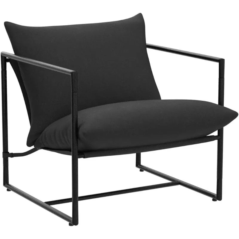 Metal Framed Armchair with Shredded Foam Cushioning, Black