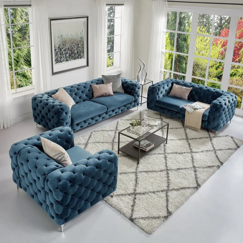 Factory Modern Living Room Sofa Love Seat in Stock Luxury Sofa Set Couch Customized Velvet or Leather Chesterfield Sofa