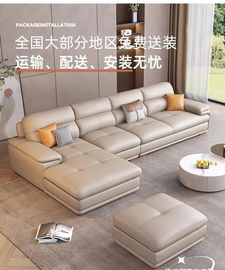 The first layer of cowhide leather sofa living room combination modern simple size apartment cream style leather sofa