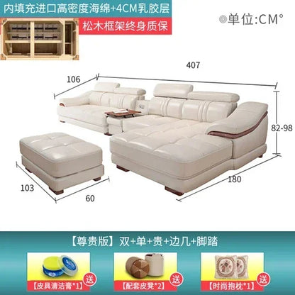 Long - lasting Genuine leather sofa, cowhide top layer, large and small unit, living room corner combination