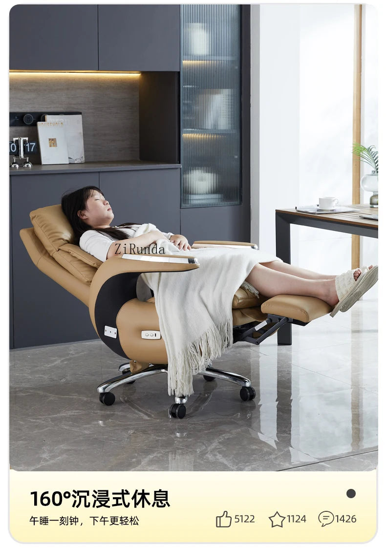 Electric boss chair leather office high-end reclining computer chair home nap multi-functional luxury chair