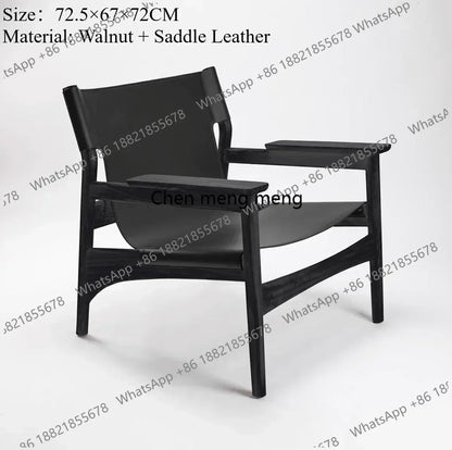 A178  High-end Leather Chair, Danish Leisure Single Back Chair, Solid Wood Saddle Leather Armchair, Home Balcony Leisure Chair