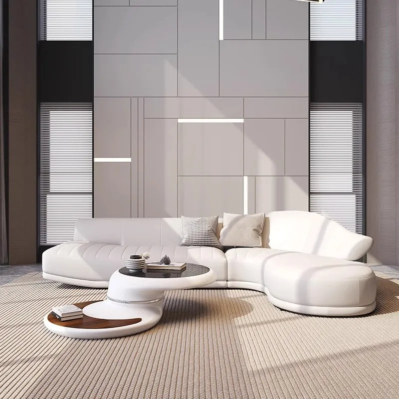 Nordic Modern Luxury Curved Leather Sofa Multi-seat Combination for Home Italian Design Living Room Villa Leather Sofa Set