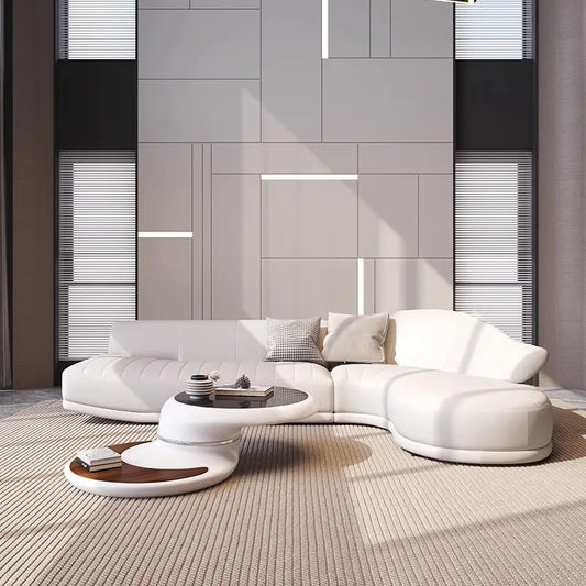 Nordic Modern Luxury Curved Leather Sofa Multi-seat Combination for Home Italian Design Living Room Villa Leather Sofa Set