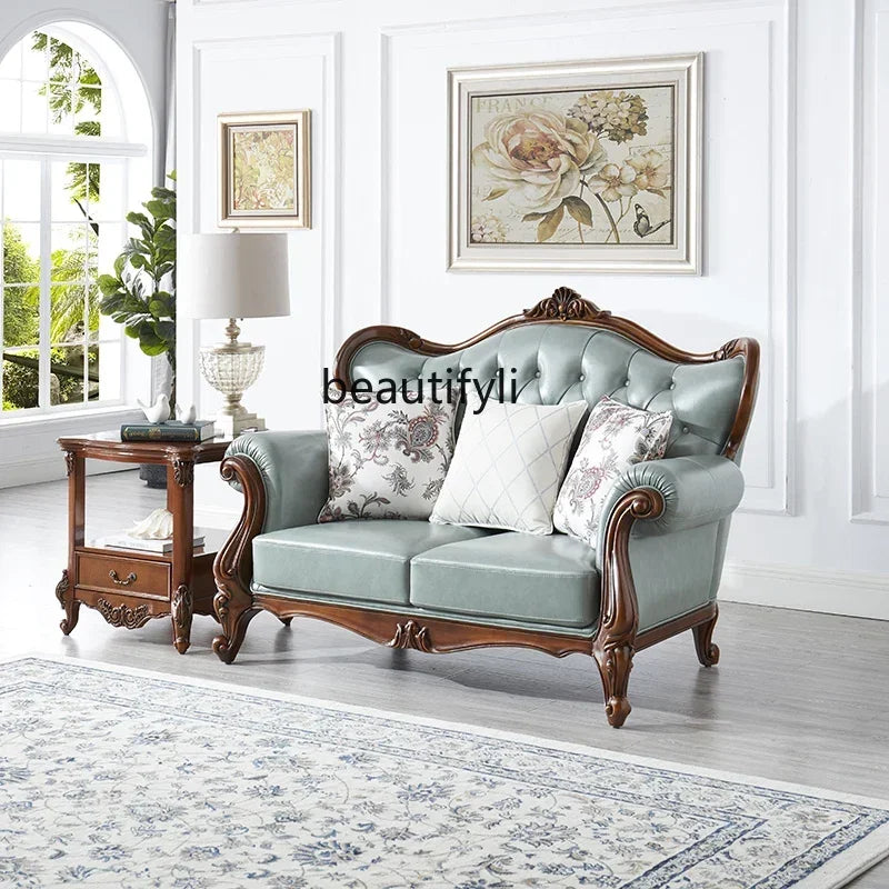 LXAmerican leather sofa all solid wood combination living room European double triple sofaSSS