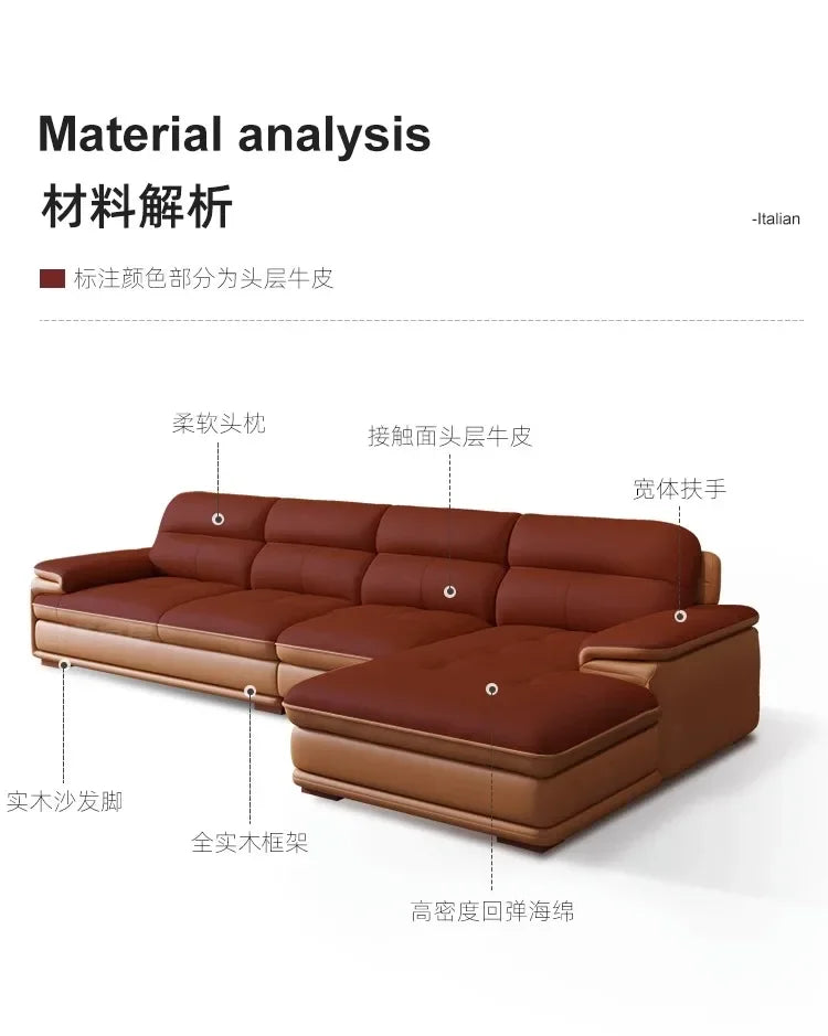 Nordic Italian light luxury leather sofa with a top layer of cowhide, modern and minimalist living room size,  art sofa