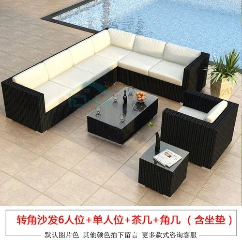 Budget-friendly Outdoor Rattan Woven Sofa, Outdoor Garden, Villa, Courtyard Balcony, Casual Corner Sofa, Coffee Table