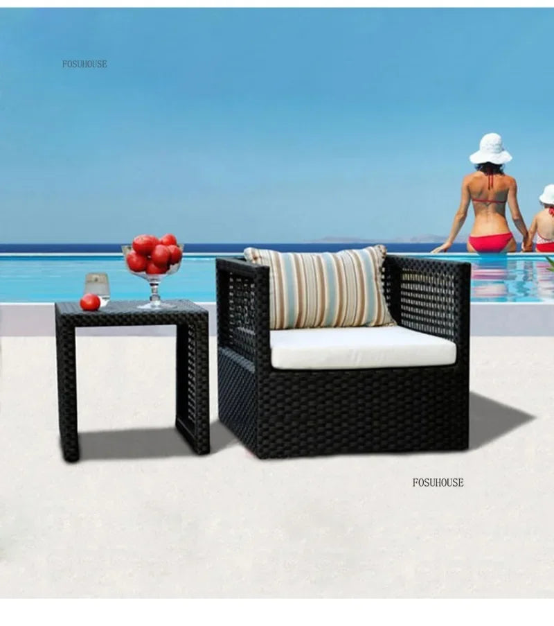 Nordic Outdoor Sofas Courtyard Villa Sun Room PE Rattan Chairs Single Double Terrace Sofa Waterproof Sunscreen Outdoor Furniture