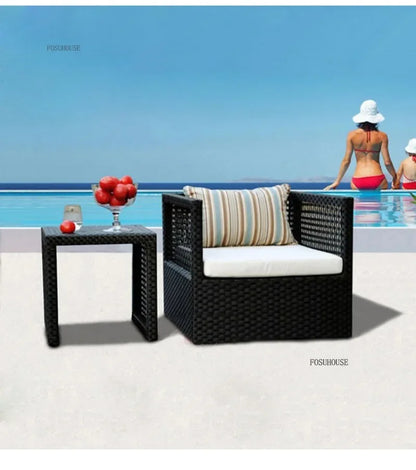 Nordic Outdoor Sofas Courtyard Villa Sun Room PE Rattan Chairs Single Double Terrace Sofa Waterproof Sunscreen Outdoor Furniture