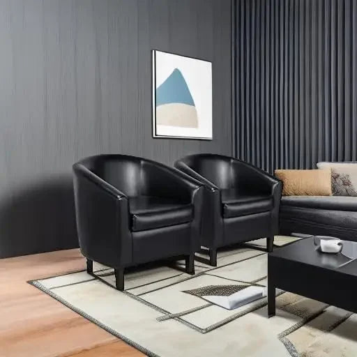 Barrel Chairs Set of 2, Faux Leather Club Chairs,PU Leather Accent Chairs, Waiting Room Chair with Soft Padded Seat for Bedroom