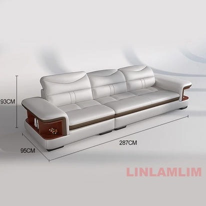 Modern L-Shaped Sectional Sofa with Chaise, Luxury Italian Genuine Leather Couch with adjustable headrest, Storage, USB, Console