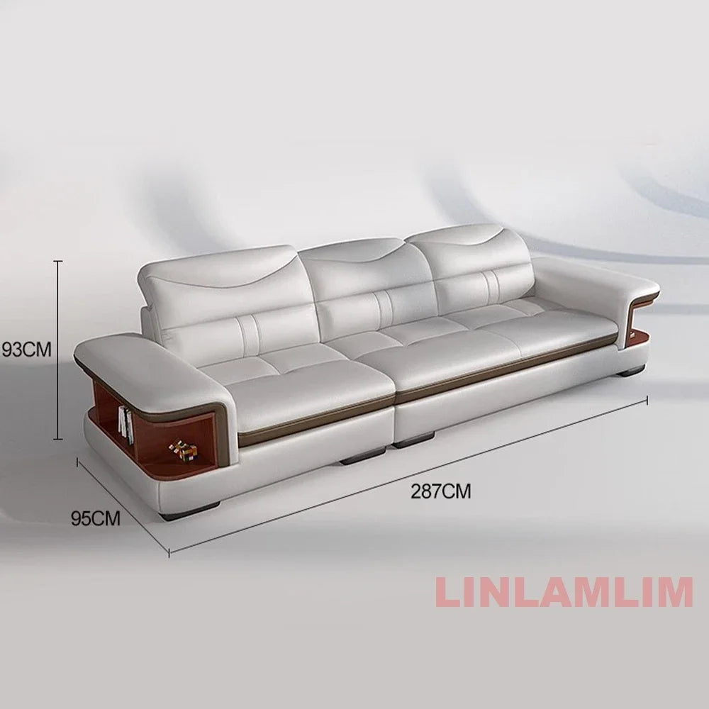 Modern L-Shaped Sectional Sofa with Chaise, Luxury Italian Genuine Leather Couch with adjustable headrest, Storage, USB, Console
