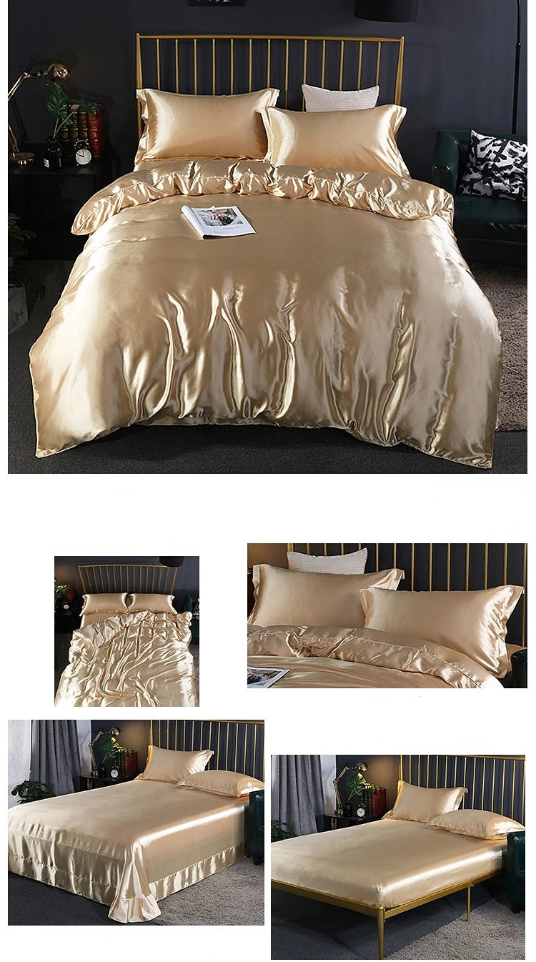 Luxury 100% Mulberry Silk Bedding Set with Duvet Cover Set Double King Queen Size Bedding Cover Kit 4pcs Bed Cover Bed Linen Set