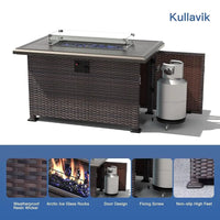 7 Pieces Outdoor Patio Furniture Set With 43"" 55000Btu Gas Propane Fire Pit Table Pe Wicker Rattan Sectional Sofa Patio