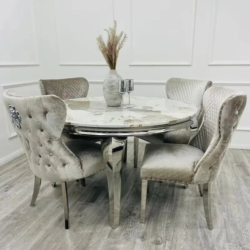 Set Luxury Simple Premium Beige Chair Dining Table
