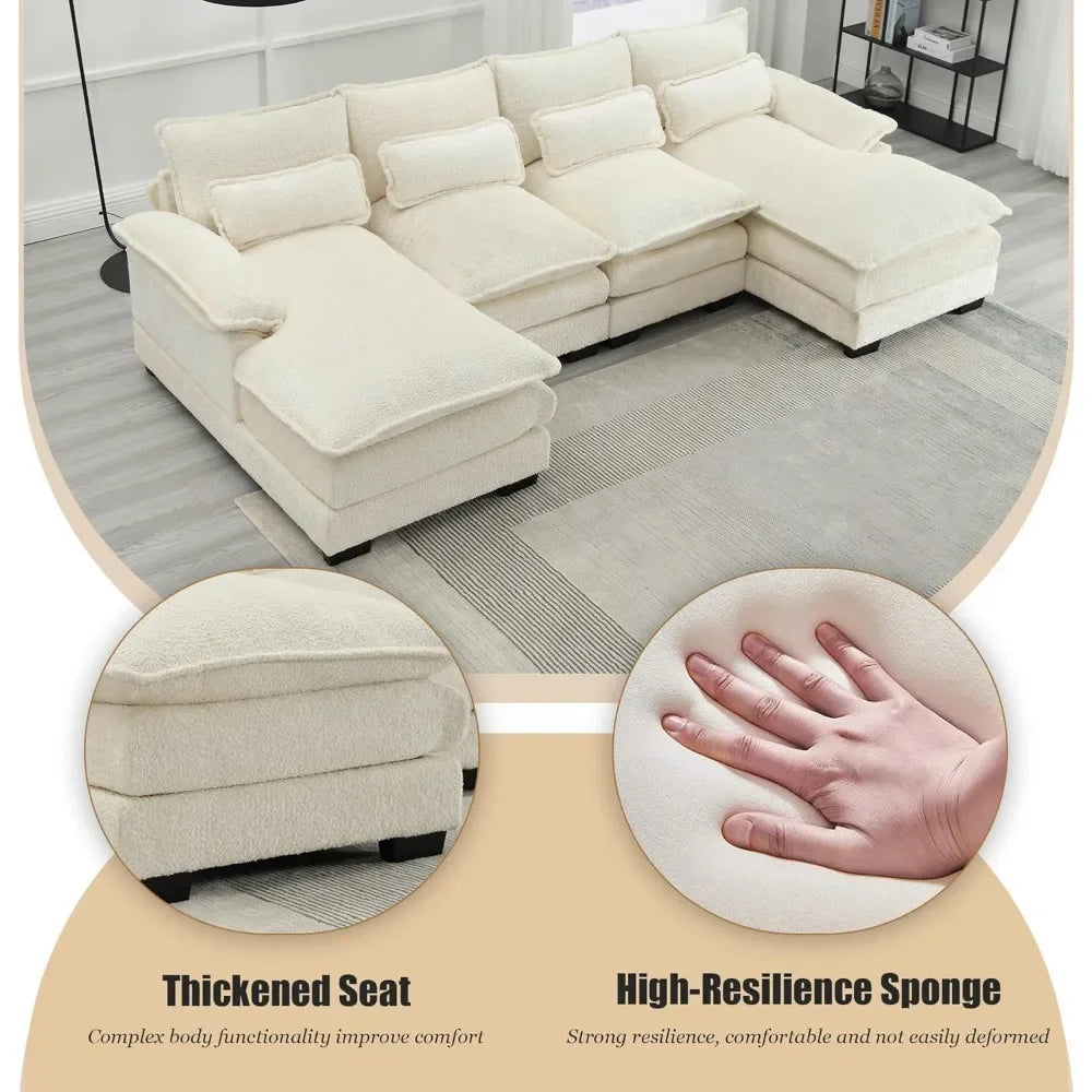 110'' U-Shaped Sectional Couch, Modern Chenille Extra Large Modular Sofa with 4 Cushions, Memory Foam Funiture Set with Double