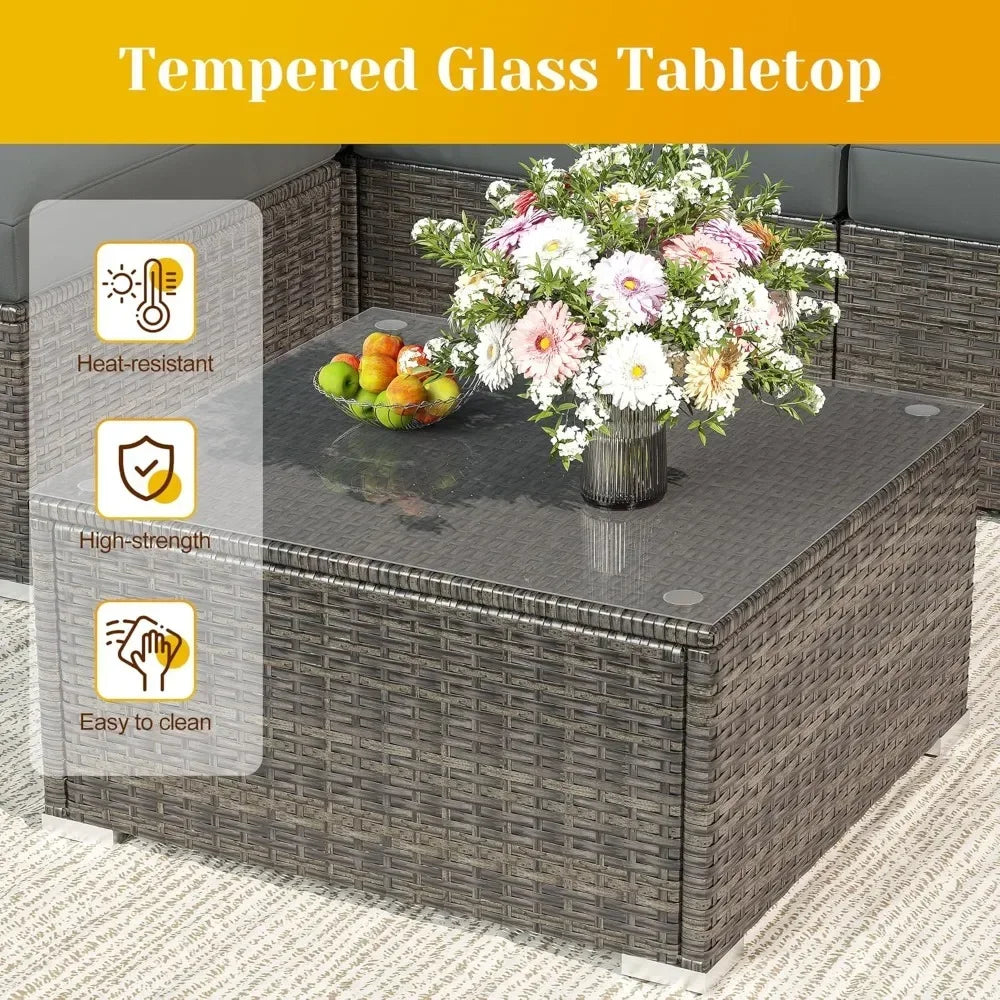 Five Piece Patio Set, Weather Resistant Rattan Sectional, Waterproof UV Protected Design, For Balcony And Garden Use