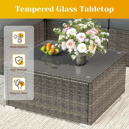 Five Piece Patio Set, Weather Resistant Rattan Sectional, Waterproof UV Protected Design, For Balcony And Garden Use