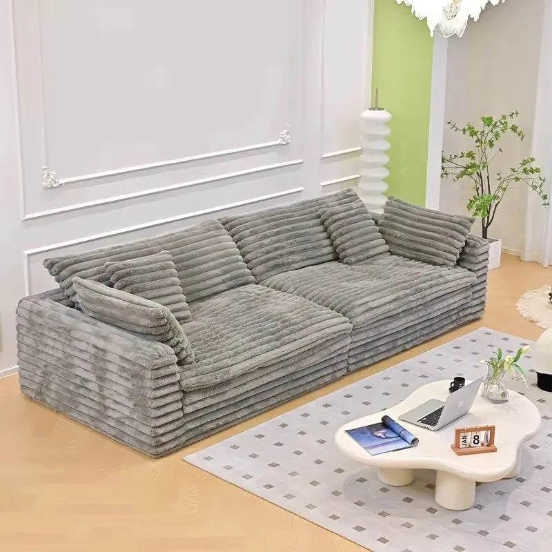 -+Light Luxury Lazy Thick Solid Wood Frame Technology Velvet Clouds Sofa Large Sitting Deep Section Sofa Set Removable Washable