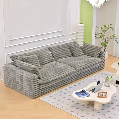 -+Light Luxury Lazy Thick Solid Wood Frame Technology Velvet Clouds Sofa Large Sitting Deep Section Sofa Set Removable Washable