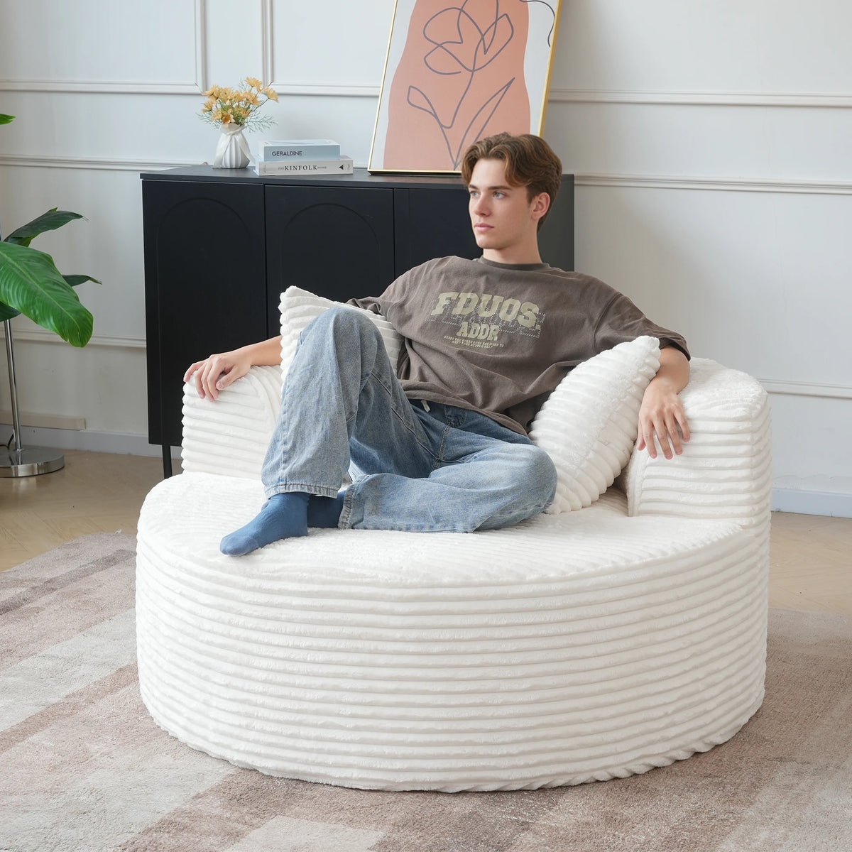 Sdorens Oversized Round Chair Lounge Chaise Cloud Boneless Large Circle Chair with Plush Fuax Fur Fluffy Modern Sleeper Sofa Bed