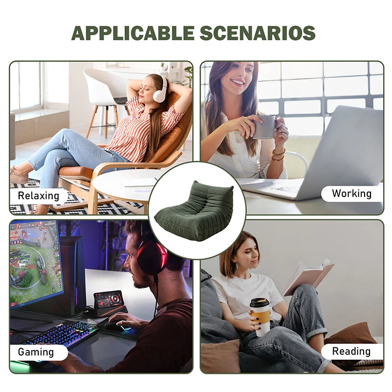 Fabric Lazy Floor Sofa, Modern Armless Floor Recliner, Living Room Bedroom Office Single Corner Chair Sofa