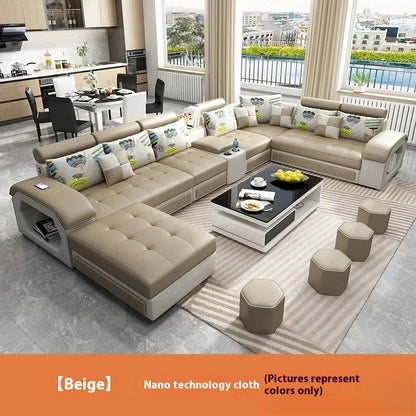 Linlamim Fabric Sofa Set Furniture Living Room Sofa Set with USB and Stools / Big U Shape Cloth Couch Sofas for Home Furniture