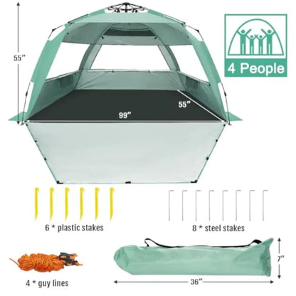 Deluxe Pop Up Beach Tent Sun Shade Shelter for 3-4/5-6 Person UV Protection Extendable Floor with 3 Ventilating Windows Plus Ca