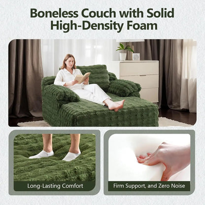 Green Boneless Couch Oversized Reading Chair Upholstered Bubble Fleece Cloud Couch Sofa Recliner Bed
