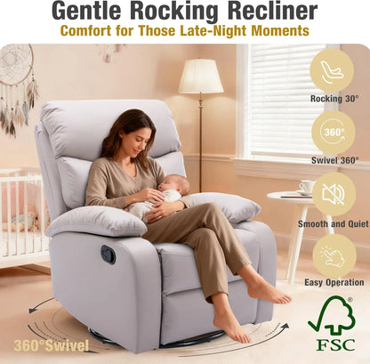Swivel Rocker Recliner Chair for Adults, Rocking Small Recliner Chairs for Small Spaces, Glider Chairs Recliner Lazyboy Single S