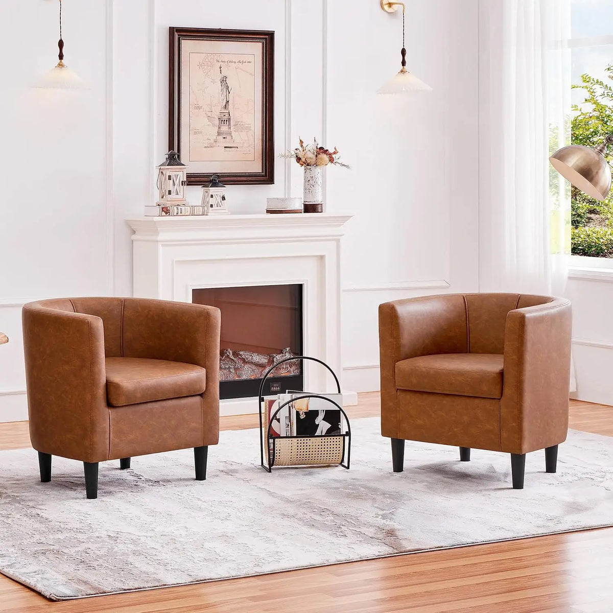 Accent Chair, PU Leather, Modern And Comfortable Armchairs, Upholstered Barrel Sofa Chair For Living Room Bedroom Waiting Room,