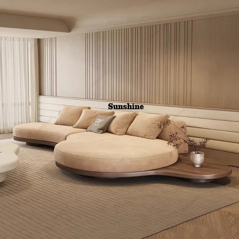 YWalnut color special-shaped sofa disposable technology fabric modern wabi-sabi style living room home design sense