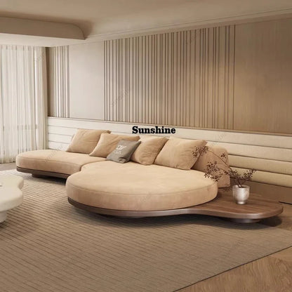 YWalnut color special-shaped sofa disposable technology fabric modern wabi-sabi style living room home design sense
