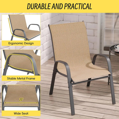 Patio Chairs Set of 4, Stackable Outdoor Dining Chairs Set with Breathable Seat Fabric, All-Weather Powder-Coated Metal