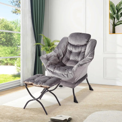[Limited Stock!]2025 Lazy with Ottoman, Comfy Reading Lounge Accent Modern Floral with Footrest Butterfl