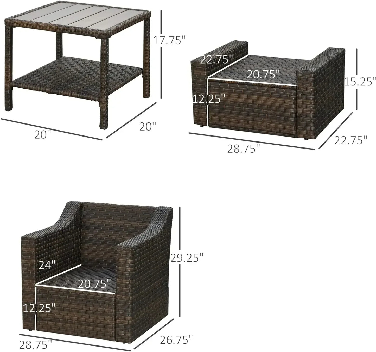 Patio Furniture Set, All Weather PE Rattan Conversation Chair, and Ottoman Set with Coffee Table, Cushions & Pillows Included