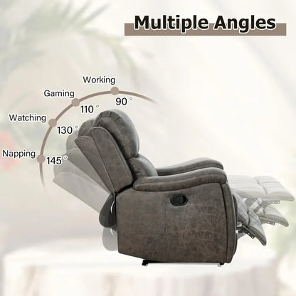 Leather Recliner Chair, Classic and Traditional Manual Recliner Chair with Overstuffed Arms and Back, Manual Single Sofa with Pa
